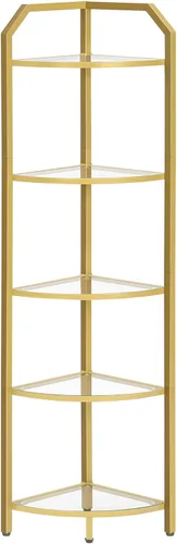 Vista 10 de HOOBRO - Estantería de esquina de 5 niveles, estante de esquina negro, estantes de vidrio templado, organizador de baño, soporte para plantas