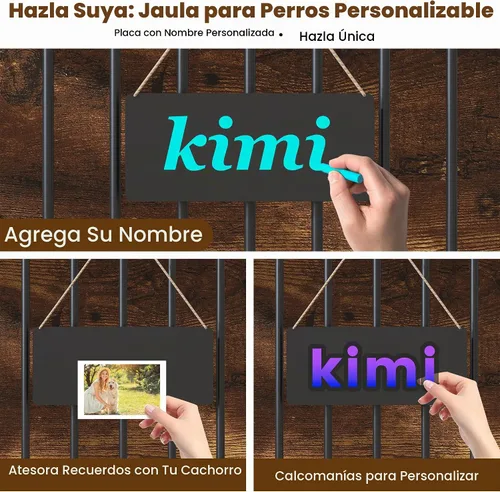 Vista 5 de BOINN Mueble plegable para perros de 41.3 pulgadas, no se ensambla, para perros de interior, jaulas de madera para perros con cuencos giratorios