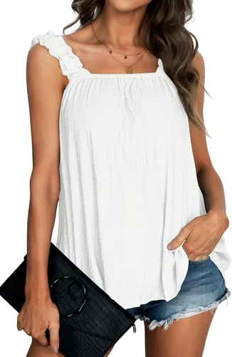 Vista 2 de WIHOLL Camisetas sin mangas para mujer, cuello cuadrado, ajuste holgado, lindas camisetas de verano