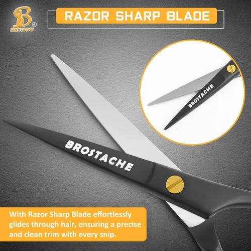 Vista 2 de Tijeras profesionales para barba y bigote de 5 pulgadas, tijeras de acero alemán para barba vienen con peine para bigote, peine para barba y bolsa