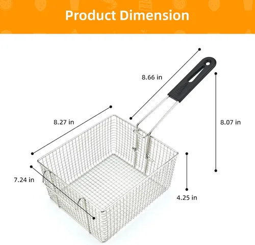 Vista 5 de Cesta para freidora eléctrica para freír alimentos, con mango de goma, 7.2 x 8.3 x 4.3 pulgadas, construcción resistente, adecuada para freír pollo