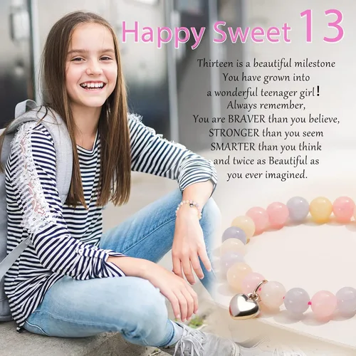 Vista 2 de 13-60 Birthday Gifts for Women Girls, Natural Stone Bracelet for Women, 13 16 21 40 50 Year old Gifts for Daughter Mom Gradma