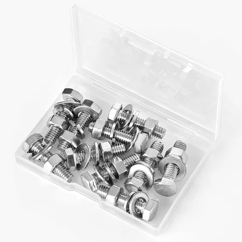 Vista 6 de Kit surtido de tornillos de cabeza hexagonal de 5/16-18 x 1-1/2 pulgadas, tuercas, arandelas planas y de bloqueo, acero inoxidable 304 (18-8), rosca