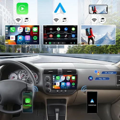 Vista 5 de Qualcomm 8-Core 4G+64G Estéreo de coche para Honda Civic 2001 2002 2003 2004 2005 con CarPlay Android Auto 9 "IPS pantalla táctil Android 15 Radio