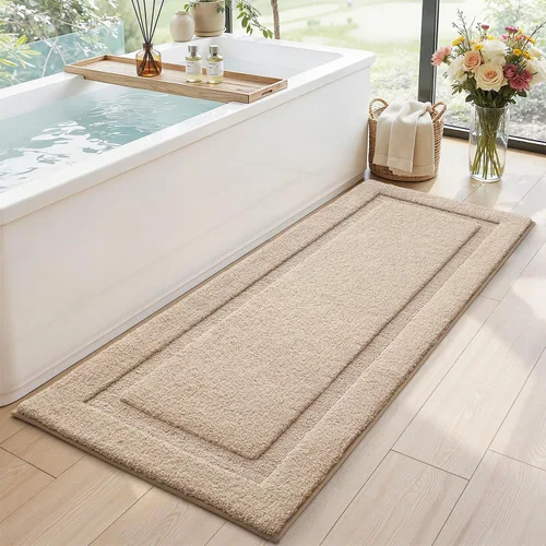 Vista 30 de LUMI Alfombras de baño ultrasuaves antideslizantes con parte trasera de goma, absorbente y lavable, de secado rápido, alfombra de felpa de Beige