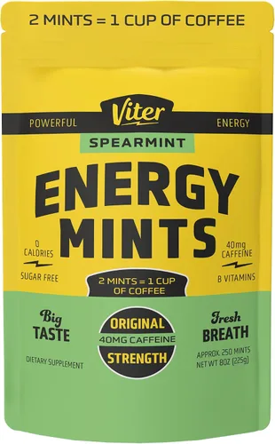 Vista 15 de Viter Energy Mentas con Cafeína 40mg de Cafeína, Vitaminas B, Sin Azúcar. (Menta Chocolate, 20 piezas, Paquete de 6)