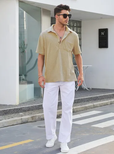 Vista 6 de Uiriuy Mens Casual Collared Short Sleeve Button Down Corduroy Shirts