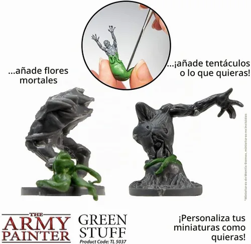 Vista 5 de Green Stuff": Kneadatite (masilla para esculpir). Army Painter Mouldable Model Putty Modelling Compound for Miniatures, Easy-to-Knead Green Putty