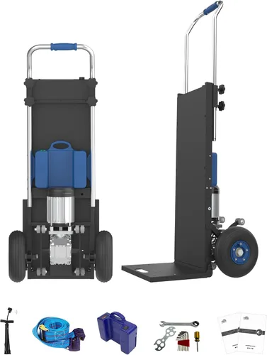 Vista 12 de Carretilla de mano eléctrica para subir escaleras con freno, carretilla de mano para subir escaleras con motor para mover, capacidad de 550 libras