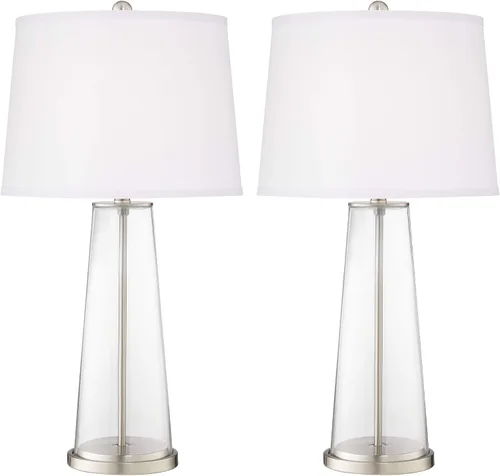 Vista 6 de Color + Plus Leo - Juego de 2 lámparas de mesa de cristal blanco leche al vapor de 29 1/2 pulgadas