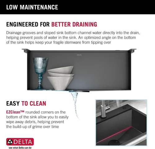Vista 4 de DELTA FAUCET Delta Rivet 25 Pulgadas de Acero Inoxidable Negro Fregadero de Montaje Superior de Calibre 16 para Cocina con Tarja Única en Acabado