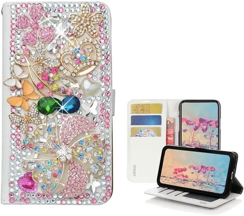 Vista 13 de Bling - Funda tipo cartera para teléfono compatible con Samsung Galaxy Z Fold 3 5G, elegante, hecha a mano, atrapasueños con colgante de perlas