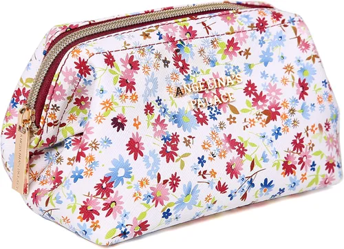 Vista 10 de Angelina's Palace Bolsa de maquillaje de viaje impermeable de cuero vegano, organizador de artículos de tocador oriental estilo retro, bolsa de Negro