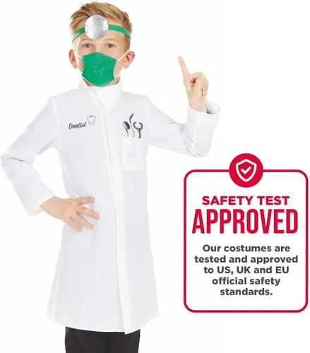 Vista 6 de Kids Dentist Costume Childrens Fun White Tooth Doctor Uniform - Small