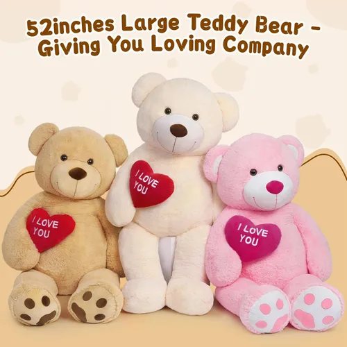 Vista 4 de MaoGoLan Oso de peluche gigante de 52" Oso de peluche - Te amo Corazón rojo Oso de peluche grande para regalo de San Valentín, aniversario, larga