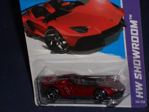 Vista 2 de Lambo Aventador J Hot Wheels 2013 HW Showroom Series RED Lamborghini Aventador J Roadster Coche coleccionable a escala 1:64 #180/250