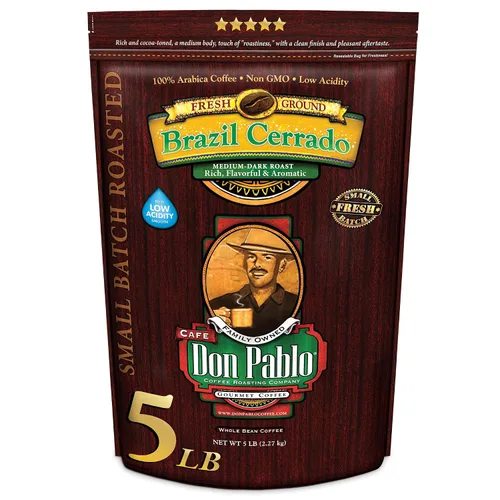 Vista 9 de Café gourmet Don Pablo de 2 libras, Brasil Cerrado, tostado medio oscuro, café en grano entero, 100% granos arábica, baja acidez y sin OMG, bolsa