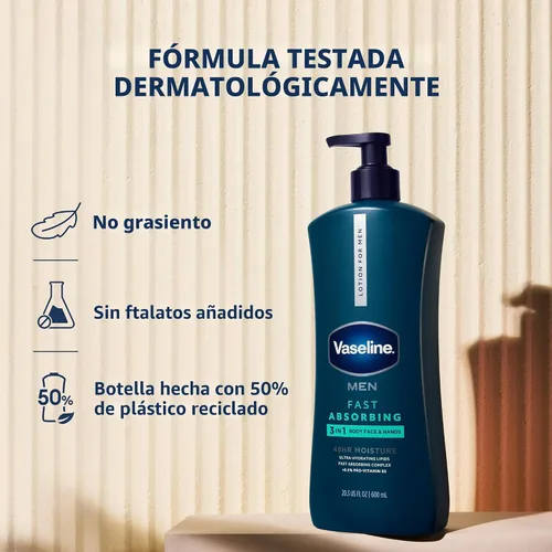 Vista 5 de Vaseline Loción hidratante curativa para manos y cuerpo para piel seca o agrietada Loción no grasa de absorción rápida para hombres 20.3 onzas