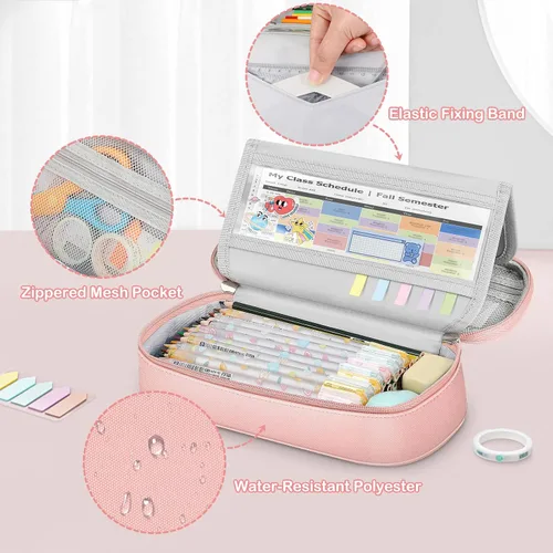 Vista 3 de FINPAC Estuche para lápices, caja de lápices de gran capacidad, soporte para rotuladores folio y bolsa para bolígrafos, organizador de artículos