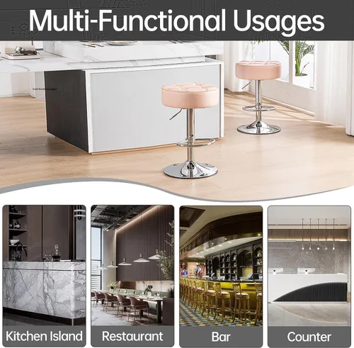 Vista 6 de Taburetes de bar circulares giratorios modernos de altura ajustable de 360°, asientos cómodos y elegantes para el hogar y el espacio del bar