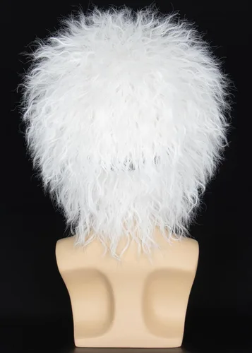 Vista 4 de Miss U Hair Mad Scientist - Juego de peluca y lentes de cejas con bigote, pelo blanco corto y rizado para disfraces de Halloween y cosplay