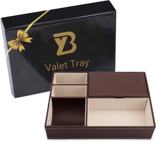 Vista 7 de Baoyun - Bandeja de cuero para hombre, organizador de joyas para hombre, organizador de mesita de noche, bandeja de noche de cuero para entrada