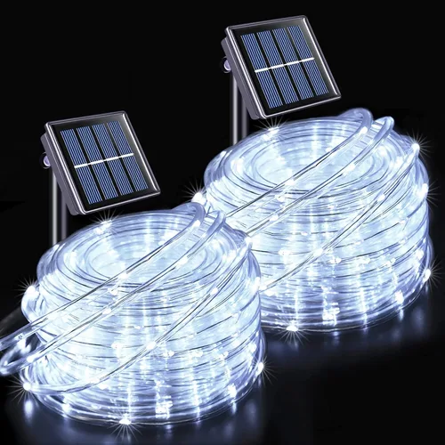 Vista 12 de JMEXSUSS - 100 luces LED solares de cuerda para exteriores, impermeables, 33 pies, luces solares para trampolín con clasificación IP65, 8 modos