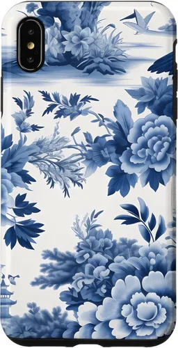 Vista 11 de iPhone 16 White and blue Chinoiserie Botanical Floral Bird Classic Case