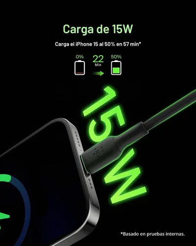 Vista 2 de Belkin Cable USB C a USB A, 3.3 pies, 15 W, cargador tipo C, cable de carga de iPhone para iPhone 16, Galaxy S25, Pixel 9, AirPods, iPad Pro Negro
