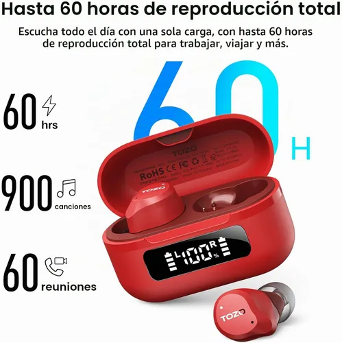 Vista 4 de TOZO NC9 Auriculares inalámbricos híbridos con cancelación activa de ruido, 6 micrófonos ENC Clear Call, IPX8 impermeable, auriculares intrauditivos