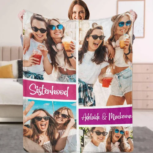 Vista 18 de YESCUSTOM Manta personalizada de Friends Forever con collage de fotos y texto, manta personalizada para mejores amigos, mejores amigos, cumpleaños