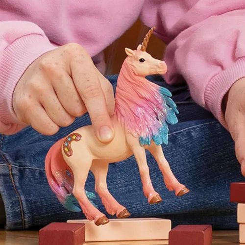 Vista 2 de Schleich Bayala - Figura de yegua de unicornio de malvavisco, juguete de unicornio rosa y azul para niñas y niños, figura de caballo de fantasía