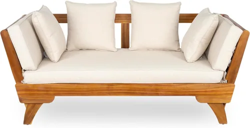 Vista 5 de Christopher Knight Home Gary Sofá Convertible para Patio, Cama de Día de Madera para Exteriores, Sofá de Salón de Muebles de Patio de Madera
