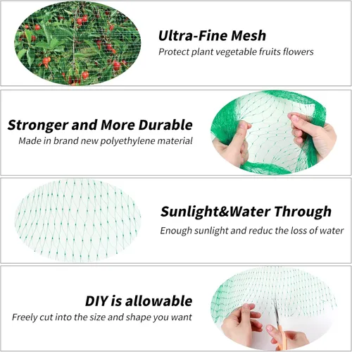 Vista 4 de Kikhope Red antipájaros, red para plantas de jardín de 13 x 20 pies para proteger verduras, plantas y árboles frutales de aves y animales Anti