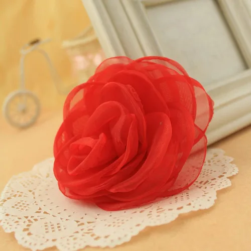 Vista 6 de adorables broches de rosas, clip para el cabello de flores de seda para mujer [joyas], sin metal, Rojo, XOTW05C4