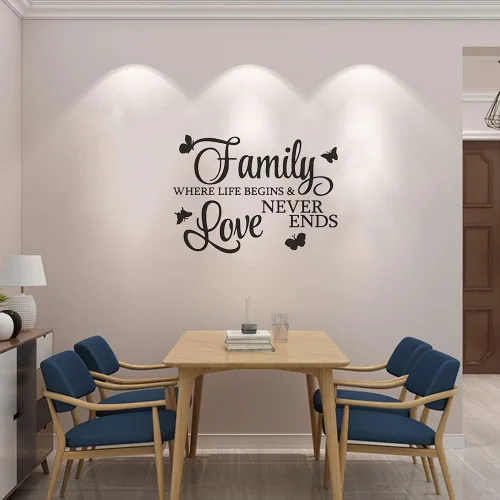 Vista 5 de Family Where Life Begins and Love Never Ends - Adhesivo con mariposas, calcomanías de vinilo extraíbles para pared, frases inspiradoras de arte