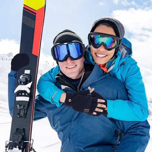 Vista 5 de THINP Guantes sin dedos para mujeres y hombres, guantes de invierno, guantes de lana cálida de punto sin dedos con tapa, guantes convertibles