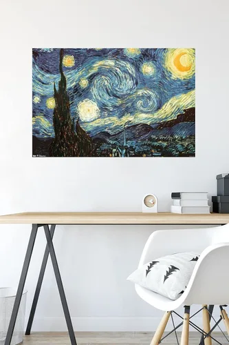 Vista 4 de Trends International Póster de pared The Starry Night de Vincent van Gogh, 22.375 x 34 pulgadas, versión premium sin marco