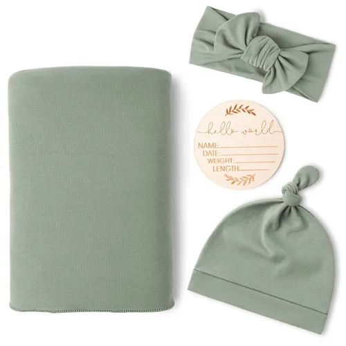 Vista 12 de Konssy Manta para bebé recién nacido con gorro y gorro, manta de recepción Beige