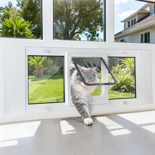 Vista 2 de Slevoo Puerta de gato para ventana, instalación sin cortes en 10 minutos, ancho ajustable de 23 a 28 pulgadas, bloqueo de perilla mejorado de 4