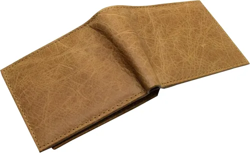 Vista 5 de MARSHAL Cartera de identificación con solapa central de piel auténtica con bloqueo RFID para hombre, Beige Bronceado, Bifold