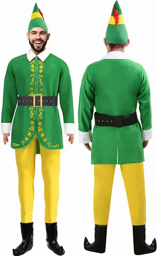 Vista 7 de Disfraz de elfo para hombre disfraz de amigo para Halloween Navidad cosplay conjunto completo de disfraces de fantasía trajes de fiesta verdes