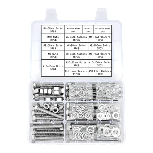 Vista 3 de Juego de 164 tuercas hexagonales M6/M8/M10, tornillos largos de acero inoxidable 304 Kit completo de tornillos métricos, sujetadores de acero