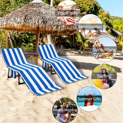Vista 7 de Funda para silla de playa con bolsillos laterales, acogedora funda para silla de playa de secado rápido, para piscina, playa, jardín, hotel, tomar