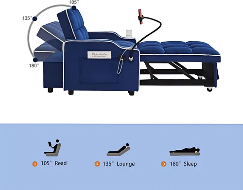 Vista 3 de Sofá cama convertible 3 en 1 de 69 pulgadas, cómodo sofá de descanso, reclinables extraíbles pequeños para espacios pequeños, canapé plegable