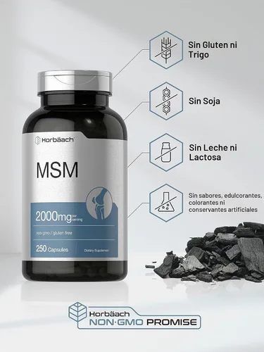 Vista 4 de Horbäach MSM Metilsulfonilmetano 2000mg 250 Cápsulas Suplemento sin OMG y sin gluten