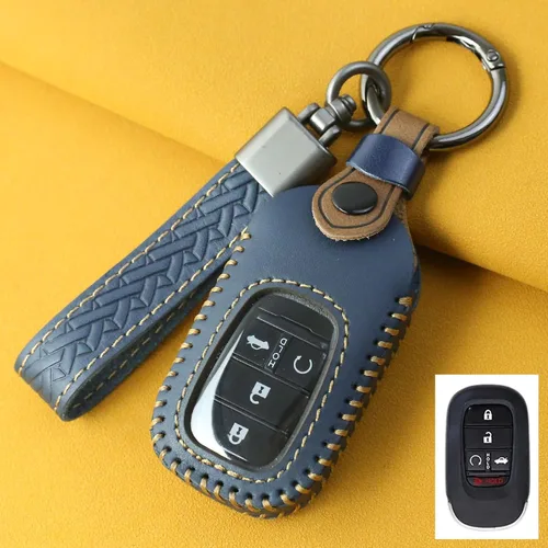Vista 8 de Funda para llavero Honda con llavero, funda de cuero genuino para llave remota inteligente Honda Accord Civic CRV HRV Pilot Sport SI EX EXL 2022
