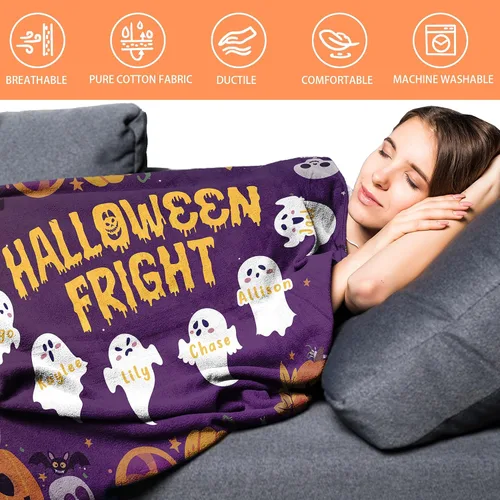 Vista 5 de Youltar Regalos temáticos de Halloween, manta de Halloween personalizada con nombre, regalos personalizados de Halloween para mujeres, hombres