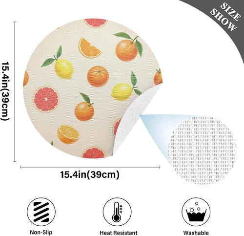 Vista 4 de Summer Fruits Oranges PVC Placemats, Non Slip Table Place Mats Washable for Kitchen Table one sizex4