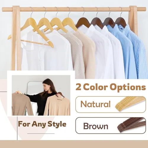 Vista 2 de Perchas de madera, paquete de 20 perchas con acabado extra suave, muescas cortadas con precisión y gancho giratorio cromado, perchas de madera